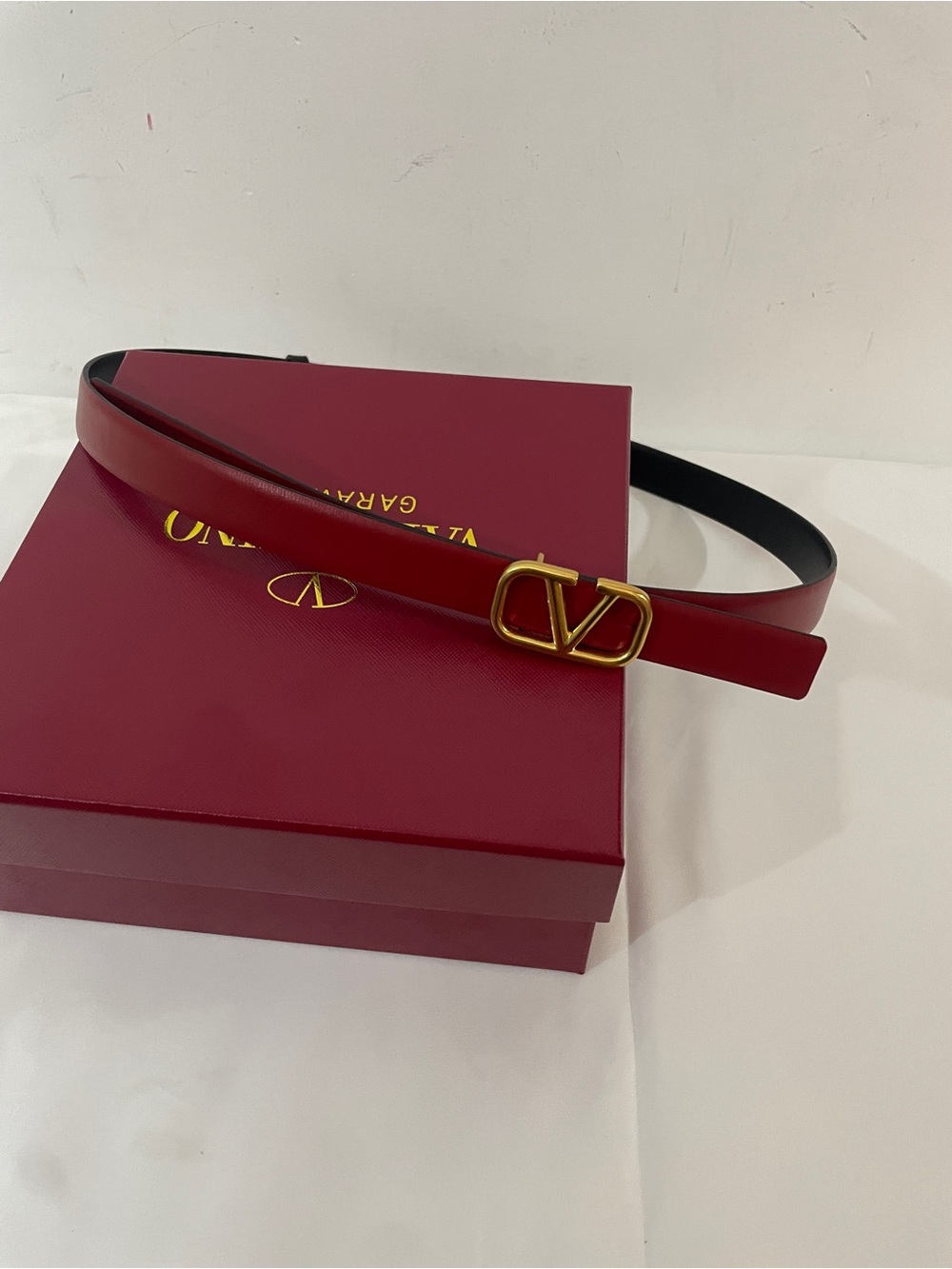 Valentino Reversible Red/Black Belt with Gold Buckle size 85cm